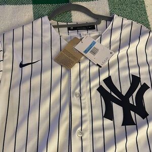 Nike White and Black Striped Jersey. Derek Jeter.